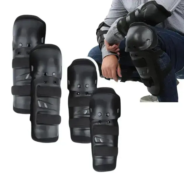 Kit de Proteção para Motociclista, Moto Bike Trilha, Joelheiras e Cotoveleiras Articuladas, Preto, 4 Peças