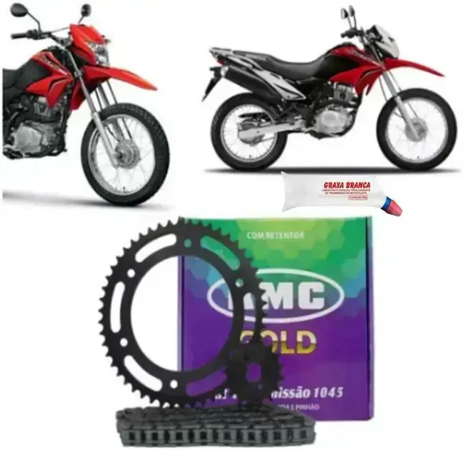 Combo Relação Transmissão Tração Nxr Bros 150 2004 a 2015 Com Retentor Kmc e Graxa