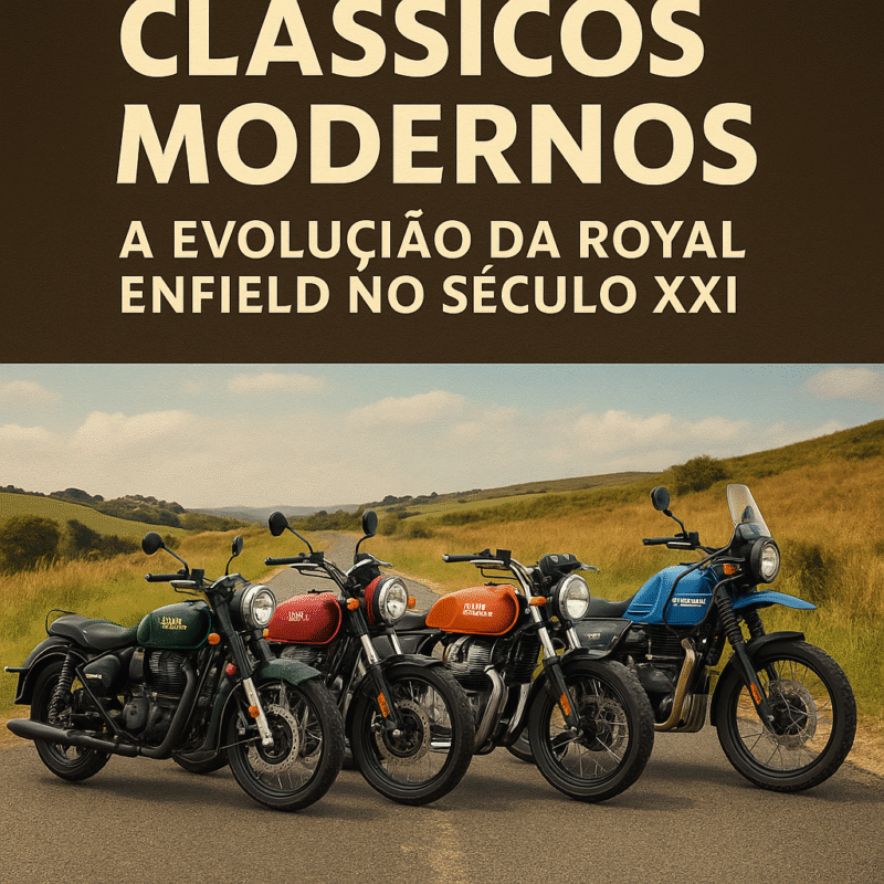 Royal Enfield Classic 350 estacionada em estrada rural Clássicos Modernos