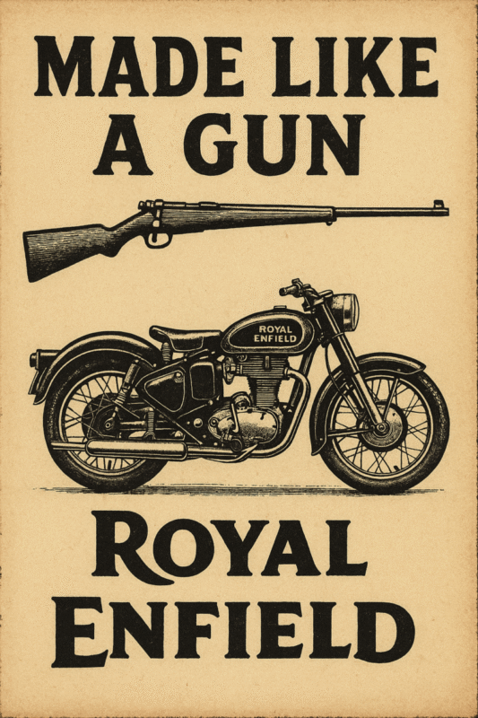 Made Like a Gun: O Legado Inabalável da Royal Enfield Royal Enfield Bullet em estrada rural” ou “Painel TFT da Interceptor 650 com GPS Tripper Made Like a Gun