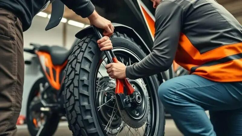 Passo a passo para trocar pneus da KTM 390 Adventure em casa